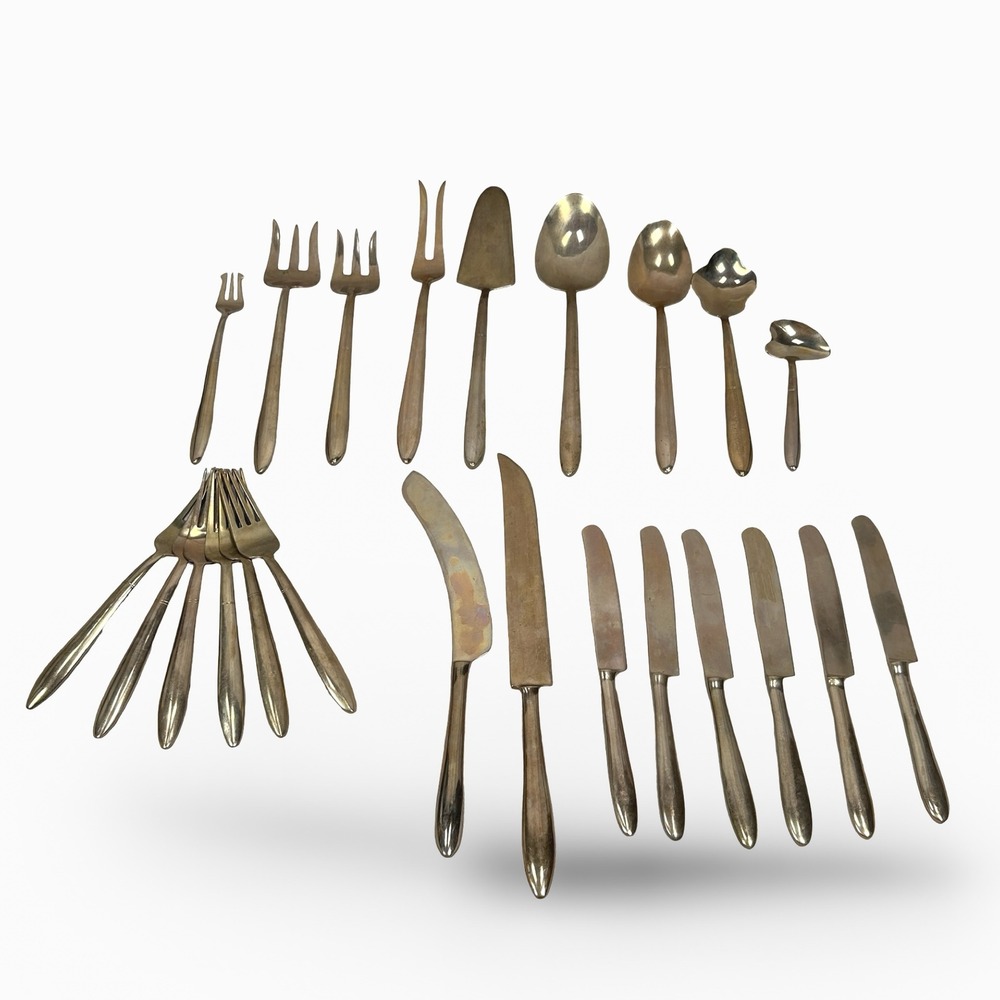 Vintage‎ Unsigned Mid Century Modern Gold Tapered Flatware Set 23 MCM Brutalist